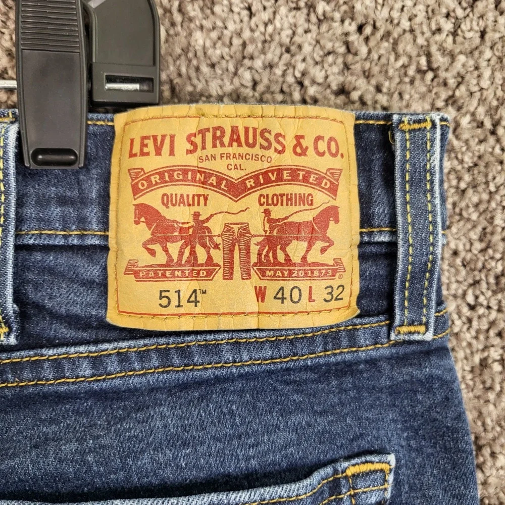 Levi Strauss Mens 514‎ Jeans W40 L32 Straight Fit Dark Wash Cotton Blend Read*